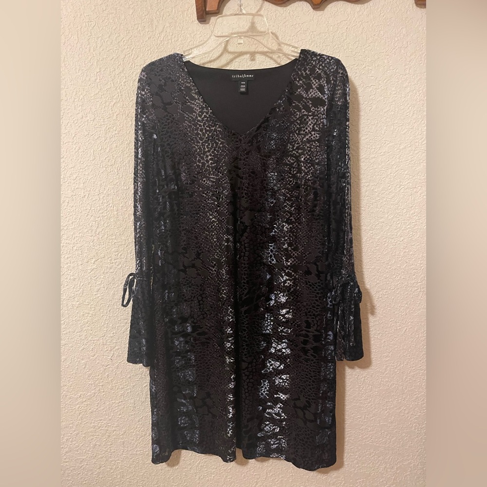 Tribal Femme Black and Gray Animal Print‎ Velvet Burnout Dress Midi Sz MD Goth